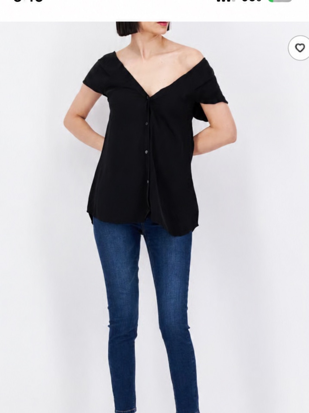 Theory Black Petite V-Neck Short Sleeve Blouse